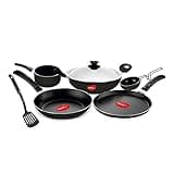 Pigeon Favourite 7 Piece Gift Set Non-Stick Coated Comes with Fry Pan, Kadhai, Lid, Sauce Pan, Spatula, Tadka Pan and a Tawa - Gas Stove Compatible (Black)