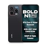 Lava Bold N1 Pro (Stealth Black, 4 GB RAM, 128 GB Storage)| Bigger 6.67" HD+ IP54 Display | 120 Hz Refresh Rate | 50 MP AI Triple Rear Camera | 8 MP Front Camera| 5000 mAh Battery| Charger in Box