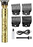 LYXMAD T9 Vintage Professional Hair Trimmer For Men –Golden Body,Cordless,4 Guide Combs,USB Rechargeable,Men'S T9 Golden –Zero Gap Beard & Hair Clipper With Guide Combs