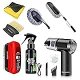 Kazenzo 7 PCS Car Cleaning Kit with 3-in-1 Mini Vacuum Cleaner, Microfiber Cloth, Duster, Wheel Brush, Anti-Fog Spray & Glass Cleaning Tools (7 in 1 Car Combo)