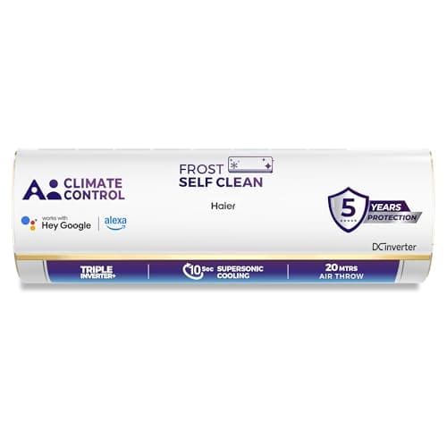 Haier 1.5 Ton 4 Star AI Climate Control Smart Split AC (5250 Watts, Copper, Wi-Fi, 4-Way Swing, Triple Inverter, 7 in 1, Frost Self Clean, HD Filter, Cools at 60°C - HSU18K-PYAIR4BN-INV, White)