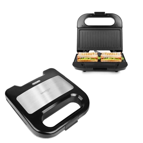 Milton Royal Pro Express 800W Toaster Griller Sandwich Maker | Top Stainless Steel Body | Non-Stick Fixed Grill Plates | Easy Clean | Power Indicators | 1 year Manufacturer Warranty - Black