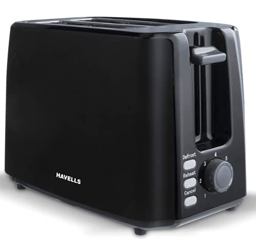 Havells Crisp Plus Pop-Up Toaster | 2 Slices | 750 Watts | 7 Heat Settings | Reheat,Defrost & Cancel Functions | Auto Bread Centering | Cool Touch | Crumb Tray for Easy Cleaning | 2Yr Warranty | Black
