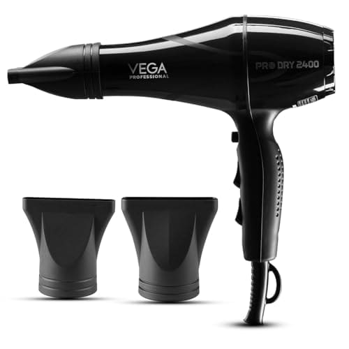 VEGA PROFESSIONAL Pro Dry 2400W Hair Dryer for Salon Professionals and Styling at Home | Cool Shot Button and Combination of 4 Heat & 2 Speed Settings, Black, (VPMHD-03)