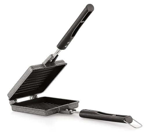 Dialust Non-stick Jumbo Grill Gas Toaster Premium Big Bread Toaster, Sandwich Maker Griller with bakelite Long Handles, Gas Stove Toaster(Aluminium, Black)