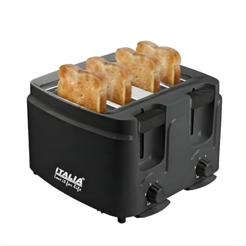 ITALIA 1400W 4-Slice Pop-Up Toaster for Home & Kitchen | Automatic Electric Bread Toaster with 4 Wide Slots & Variable Browning Control | Press-to-Release Crumb Tray & Stop Function | 1 Year Warranty