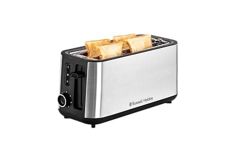 Russell Hobbs 17700 4-Slice Pop Up Toaster | 1470 Watts Power | Extra Long Slots | Variable Browning Control | Bun Warmer, Cancel, Frozen & Reheat Functions | Removable Crumb Tray | 2-Year Warranty