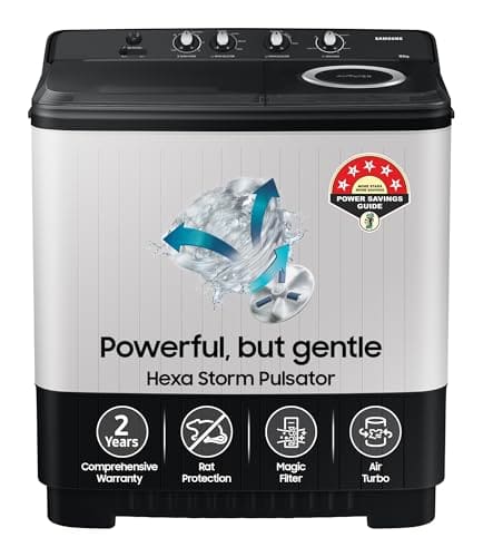 Samsung 10.5 kg, 5 star, Semi-Automatic Top Load Washing Machine (WT10C4260GG/TL, Air Turbo Drying, Light Gray,)