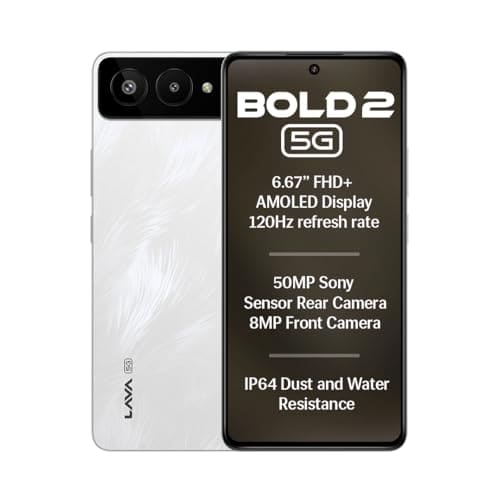 Lava Bold 2 5G (Feather White, 6 GB RAM, 128 GB Storage) | 6.67" FHD+ AMOLED Display | MTK D7060 Processor | 50 MP Front Camera | LPDDR5 UFS 3.1 ROM | 5000 mAh | 33W Fast Charging