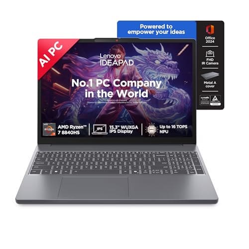 Lenovo IdeaPad Slim 3, AMD Ryzen 7 8840HS, 24GB RAM, 1TB SSD, WUXGA IPS, AI PC, 15.3"/38.8cm, Backlit Keyboard, Windows 11, Office Home 2024, Grey, 1.6Kg, 1Yr ADP Free, 83KA004TIN, AI Powered Laptop