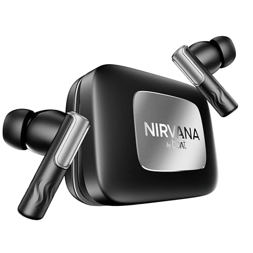 Boat Nirvana Ivy Pro, Dolby Atmos w/Head Tracking, 52dB Hybrid Adaptive ANC,Hi-Res LDAC, Titanium Dual Drivers, Bluetooth Earbuds, TWS Ear Buds Wireless Earphones w/mic (Crystal Black)