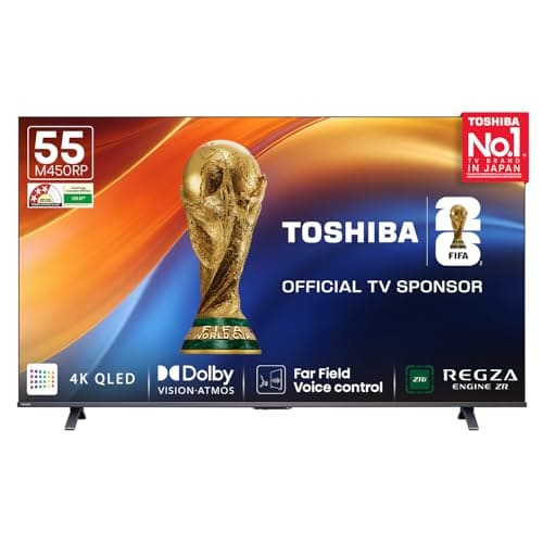 Toshiba 139 cm (55 Inches) 4K Ultra HD Smart QLED TV | Dolby Atmos, HDR10+ | 24W Powerful Speakers | AI Sports Mode | REGZA Engine ZR | AI 4K Upscaling | Voice Control | Vidaa OS | 55M450RP (Black)