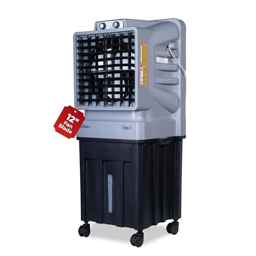 HAVAI Thunder-75 Tower Air Cooler | 70L Tank | 12″ Blade | Ideal for 150 sq ft Rooms | 130W Power | 10 ft Air Throw | 1350 RPM | Auto-Louver | 3-Speed | 1-Year On-Site Motor Warranty (Black & Grey)