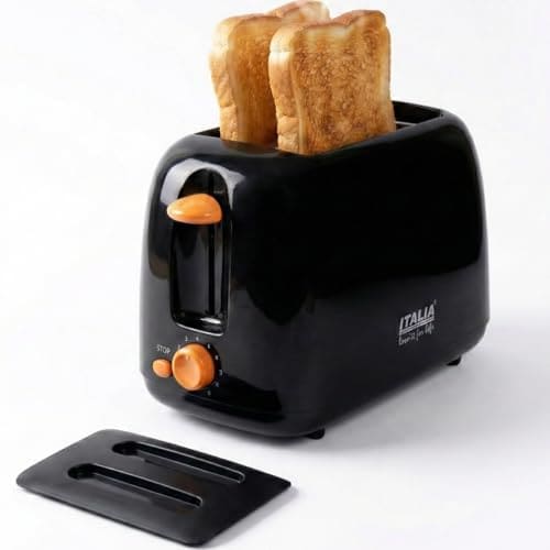 ITALIA 750W 2-Slice Pop-Up Toaster | 6 Browning Settings with Wide Slots & Removable Crumb Tray
