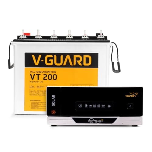 V - Guard Smart Inverter & Battery Combo (Smart Pro 1200 S Solar Inverter with VT 200 (200Ah Tall Tubular Battery)) for Home, Office & Shops