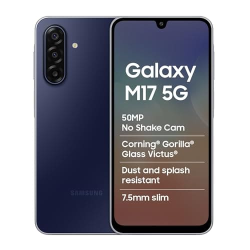 Samsung Galaxy M17 5G Mobile (Sapphire Black, 8GB RAM, 128GB Storage) | 50MP OIS Triple Camera | Gorilla Glass Victus | IP54 | 6 Gen OS Upgrades | AI | Gemini Live | Lag-Free Gaming | Without Charger