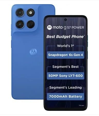 Motorola G57 Power 5G (Regatta, 8GB RAM, 128GB Storage) | Snapdragon 6s Gen 4 Processor | 6.72" FHD+ Display | 50MP LYT-600 + 8MP Ultrawide | 8MP Selfie Camera | 7000mAh Battery, 33W TurboPower | IP64