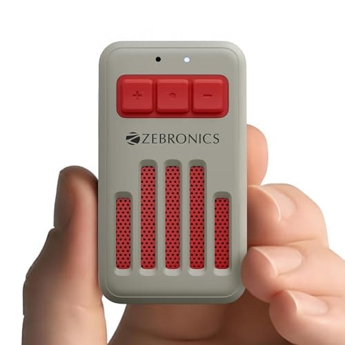 ZEBRONICS Clipper, 4 Watts, Wearable Bluetooth Speaker with Mic, Magnetic Clip-On, Upto 20 Hours Playback, Bluetooth v5.3, Carry Loop, Adventure & Travel Companion, Portable Speaker (Grey + Red)