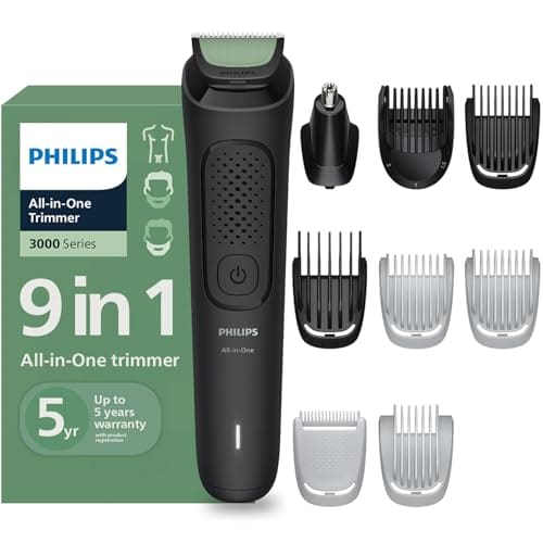 Philips India's No.1 Men's Trimmer | Single stroke beard trimming | 9-in-1 All in One Grooming Kit- Face, Hair & Body| Ear/Nose Trimmer attachment | Intimate Comb | 2+3yrs* warranty | MG3927
