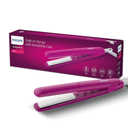 Philips India's No.1 Hair Styling Brand Hair Straightener, Long-Lasting Salon like Results, Frizz Control,Shine, Ceramic Plates Even Heat 200°C, Narrow Plates for Precision, For Indian Hair, BHS252