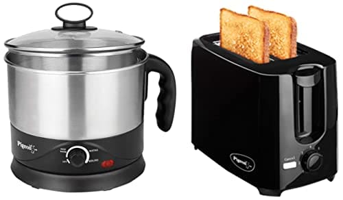 Pigeon Kessel Multipurpose Kettle 600 Watt, 1.2 L with Stainless Steel Body & 2 Slice Auto Pop up Toaster. A Smart Bread Toaster for Your Home (750 Watt)
