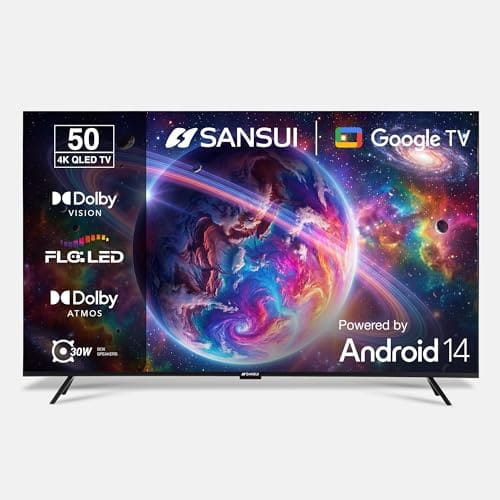 SANSUI 127cm (50) 4K QLED Google TV with Dolby Vision, HDR10+, Dolby Atmos, HSR 120Hz Refresh Rate, MEMC, 30W Surround Sound, FloLED Panel JSW50UG23Q (Black)