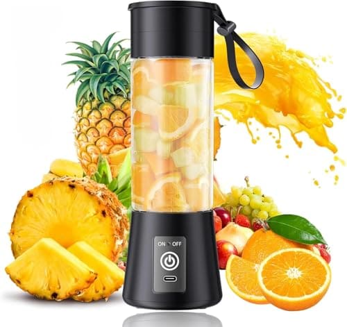 Toy O'Fun Portable 6-Blade Juicer Blender with Built-In Jar, Juice Mixer Bottle, Fruit Juice Machine, USB Rechargeable Personal Size Juicer Grinder for Juices, Kitchen Appliance for Protein & Milk Shakes - Multicolor