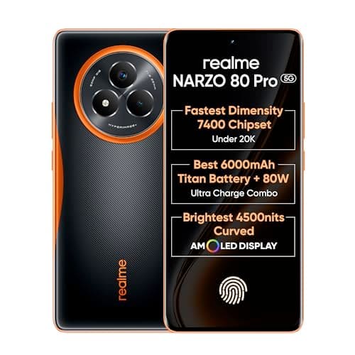 realme NARZO 80 Pro 5G (Nitro Orange,8GB+256GB) | Segment's 1st MediaTek Dimensity 7400 Chipset | 6000mAh Titan Battery + 80W Ultra Charge | 4500nits HyperGlow Esports Display | IP69 Waterproof