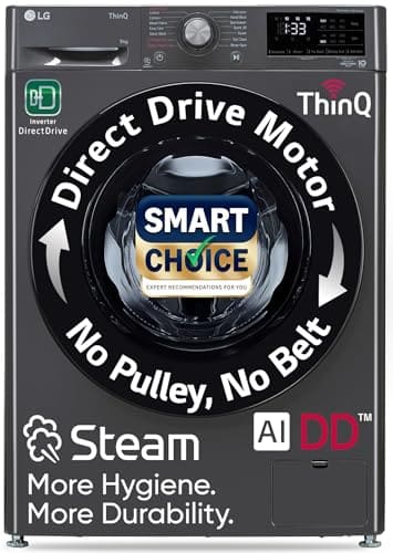 LG Smart Choice, 9 Kg, 5 Star, AI Direct Drive Technology, Steam, 6 Motion DD & Wi-Fi Fully-Automatic Front Load Washing Machine (FHP1209Z5M, Intelligent & Convenient Fabric Care, Middle Black)