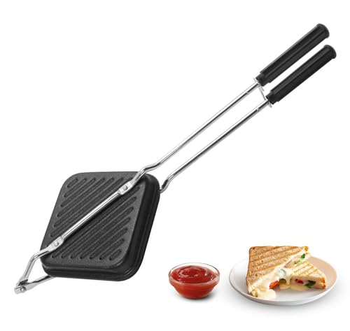 Non-Stick Grill Sandwich Toaster Gas Stove Compatible, Easy to Clean, Ideal for Grilled Sandwiches, Paninis & Tikkas