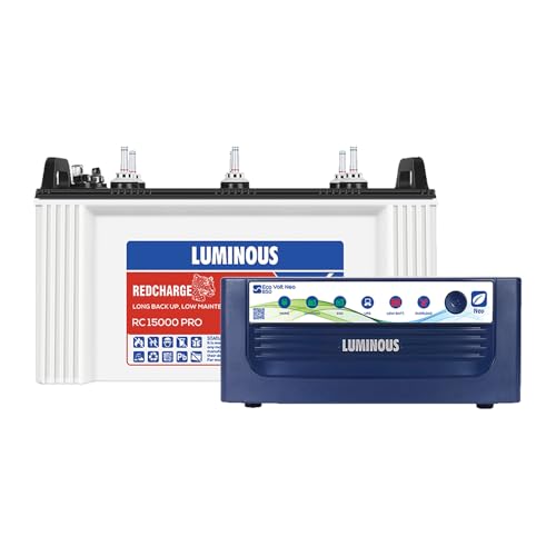 Luminous Eco Volt Neo 850 Pure Sine Wave 700VA/12V Inverter with Charge RC 15000PRO 120Ah Battery Combo