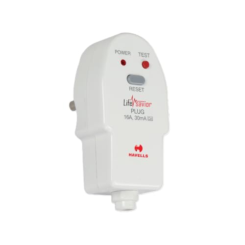 Havells Plastic 16A 30mA PRCD Plug Top, Equipped with a Safety Shutter Socket Along with An Auto Trip Feature Which Shuts Off if Detects Any Current Leakage, Backup Protection for Overload 6IEC: 61540