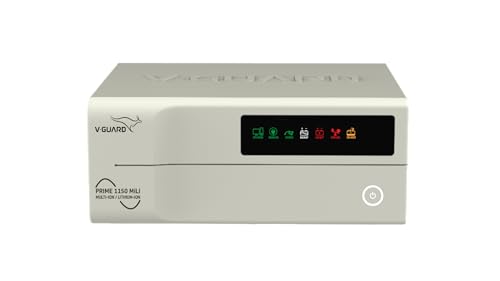 V-Guard Prime 1150 Mili Inverter for Home, Office & Shop | 1000VA / 12V Pure Sine Wave | Multi-Ion & Lithium Battery Compatible | Fast Charging | LED Display | Easy Installation | 3-Year Warranty