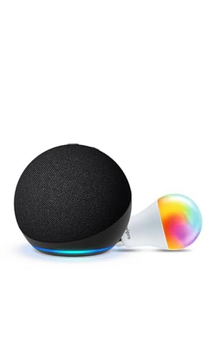 Amazon Echo Dot (5th Gen, Black) Smart Home Speaker Combo with Wipro Simple Setup 9W LED Smart Bulb | with Bluetooth and Alexa