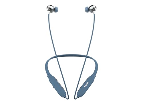 Philips Audio TAN1159BL/94 Bluetooth Wireless Neckband with Mic, Magnetic Earbuds, Bombastic Rich Bass - 10 mm Drivers, 10 Mins Charge - 12 Hrs Music, 30 Hrs Battery Life, IPX4 Water Resistant (Blue)
