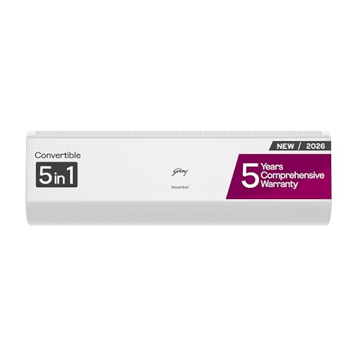 Godrej 1.5 Ton 5 Star New Star rated 5 Years Comprehensive Warranty AI powered 5-In-1 Convertible Cooling Inverter Split AC (Copper, Heavy Duty Cooling at 52 °C, AC 1.5T EC HIC 18J5TG WA, White)