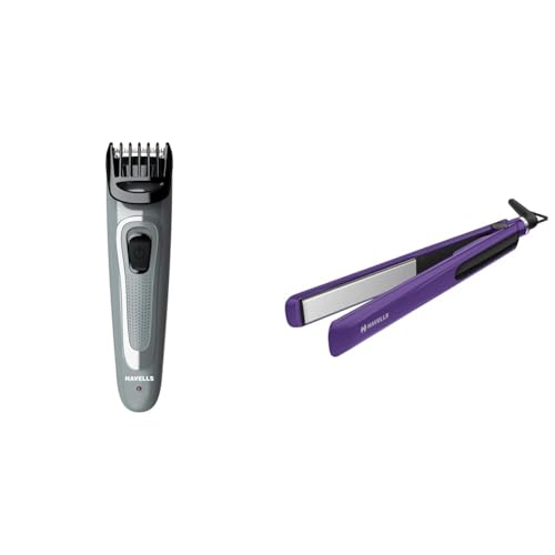 Havells Men Bt5100C Rechargeable Beard Trimmer With Hypoallergenic Blades(Grey) & Havells Hs4101 Ceramic Plates Fast Heat Up Hair Straightener, Straightens & Curls, (Purple)
