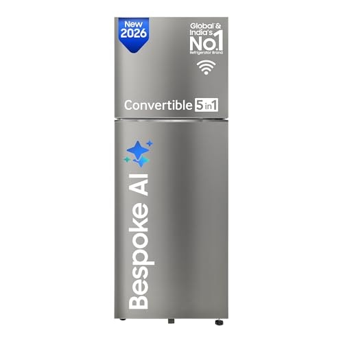 Samsung 330 L, 2 Star, Convertible 5-in-1, Digital Inverter, Frost Free Double Door, WiFi Bespoke AI Refrigerator (RT34HG5A42SLHL, Silver, Ez Clean Steel, 2026 Model)