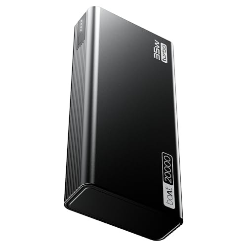 Boat Energyshroom PB435 20000 mAh 35W Super Fast Charging Power Bank, Smart 12 Layer Protection (4X Output Ports, Supports Android, iPhone, Tablets, Earbuds, etc.) (Onyx Black)