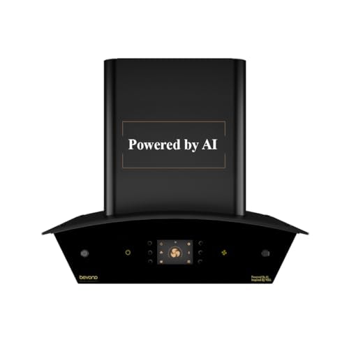 Beyond Appliances Arista 60cm Auto Clean Curve Kitchen Chimney | 1408 CMH Suction | Filterless | Smart AI Dashboard, Motion Sensor & Speakers | Touch Control | Radio | Whistle Counter | Black