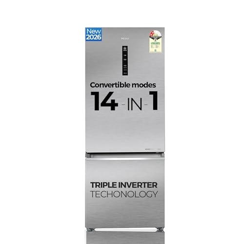 Haier 325L Frost Free Double Door 2 Star Refrigerator with Freezer at Bottom, Triple Inverter & Dual Fan Motor Technology, External Digital Display Panel (HEB-332DSA-P, Dazzle Steel, 2026 Model)