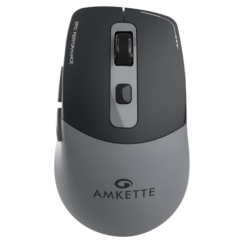 Amkette Epic S Rechargeable Wireless Mouse/Bluetooth Mouse |2 BT + 2.4GHz | Up to 3200 DPI Instant S201 Sensor | 500mAh Type-C Charging, 40H Battery | Silent Huano Switches |6 Buttons Compact Mouse