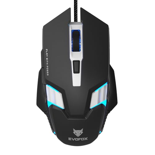 EvoFox Starter Series Spectre USB Wired Gaming Mouse with Upto 3600 DPI Gaming Sensor | 6 Buttons Design | Upto 7 Million Clicks | 7 Colours Rainbow Lighting | 1.5m Braided Cable (Black)