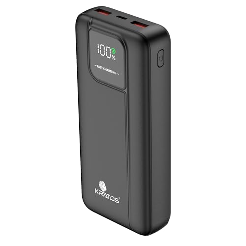 Kratos 20000mAh 35W Turbo Fast Charging Power Bank | Dual Output | PD + QC Compatible | Two-Way Fast Charging | for MacBook Air, iPhone, Samsung, Android & More (Black)