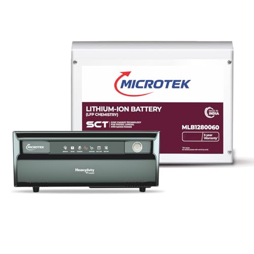 Microtek Heavy Duty vTURBO NEW 1550 1250VA/1000W Pure Sine Wave Inverter (12V) + 12.8V 100Ah LiFePO4 Deep Cycle Battery | Long Life | Fast Charge Backup Combo