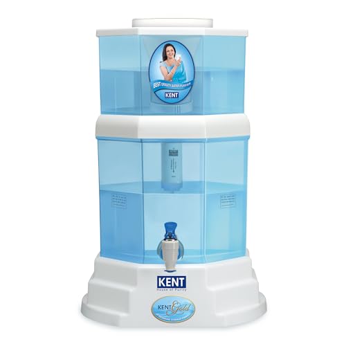 KENT Gold Gravity Water Purifier | UF Technology Based | Non-Electric & Chemical Free | Counter Top | 20L Storage | White