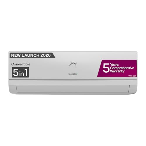 Godrej 1 Ton 3 Star Inverter Split AC with 5-In-1 Convertible Cooling, AI Powered Technology, Wi-Fi Enabled, Heavy Duty Cooling at 52°C & 5 Years Warranty (AC 1T EC HIC 12Y3TH CA, White)
