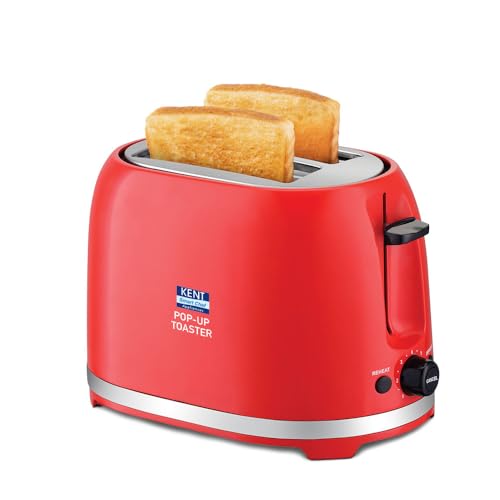KENT Pop Up Toaster 850 Watts|2 Slice Automatic Pop Up|Cool Touch Body|7 Browning Modes|Reheat Function|Removable Bread Crumb Tray|Cord Storage Under Base|Red