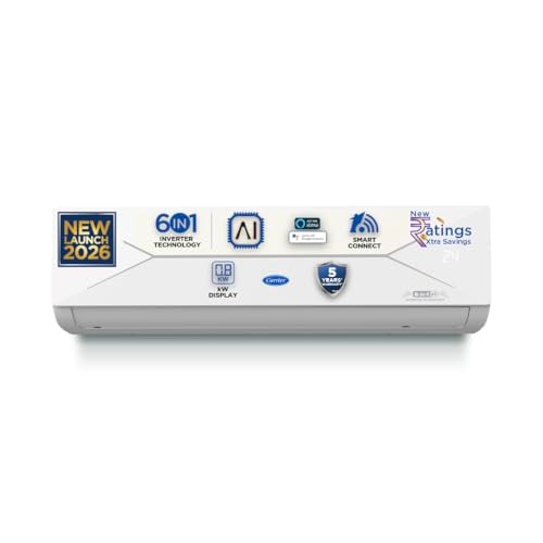 Carrier 1.5 Ton 3 Star Wi-Fi Smart Flexicool Inverter Split AC (Copper, Convertible 6-in-1 with Wi-Fi with Geo-Fencing, Smart Energy Display, 2026 Model, ESTER EDGE Gxi WiFi-CAI18EE3R36W1, White)