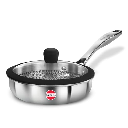 Hawkins 18 cm Triply Stainless Steel Pro Frying Pan | Induction & Gas Compatible | No Burning | Even Heating | with Glass Lid | Silver (PSNF18G)|Induction and Gas Stove Compatible